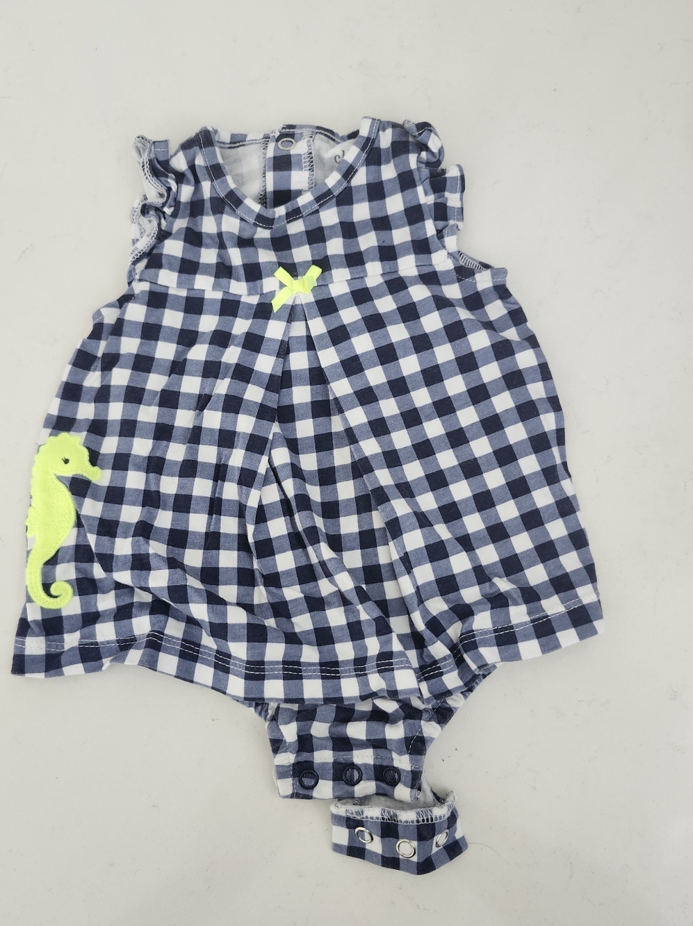 Summer Sea Horse Plaid Romper Dress 3-6M